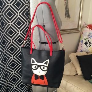 Large Black & Red Shoulder Bag with Kitty